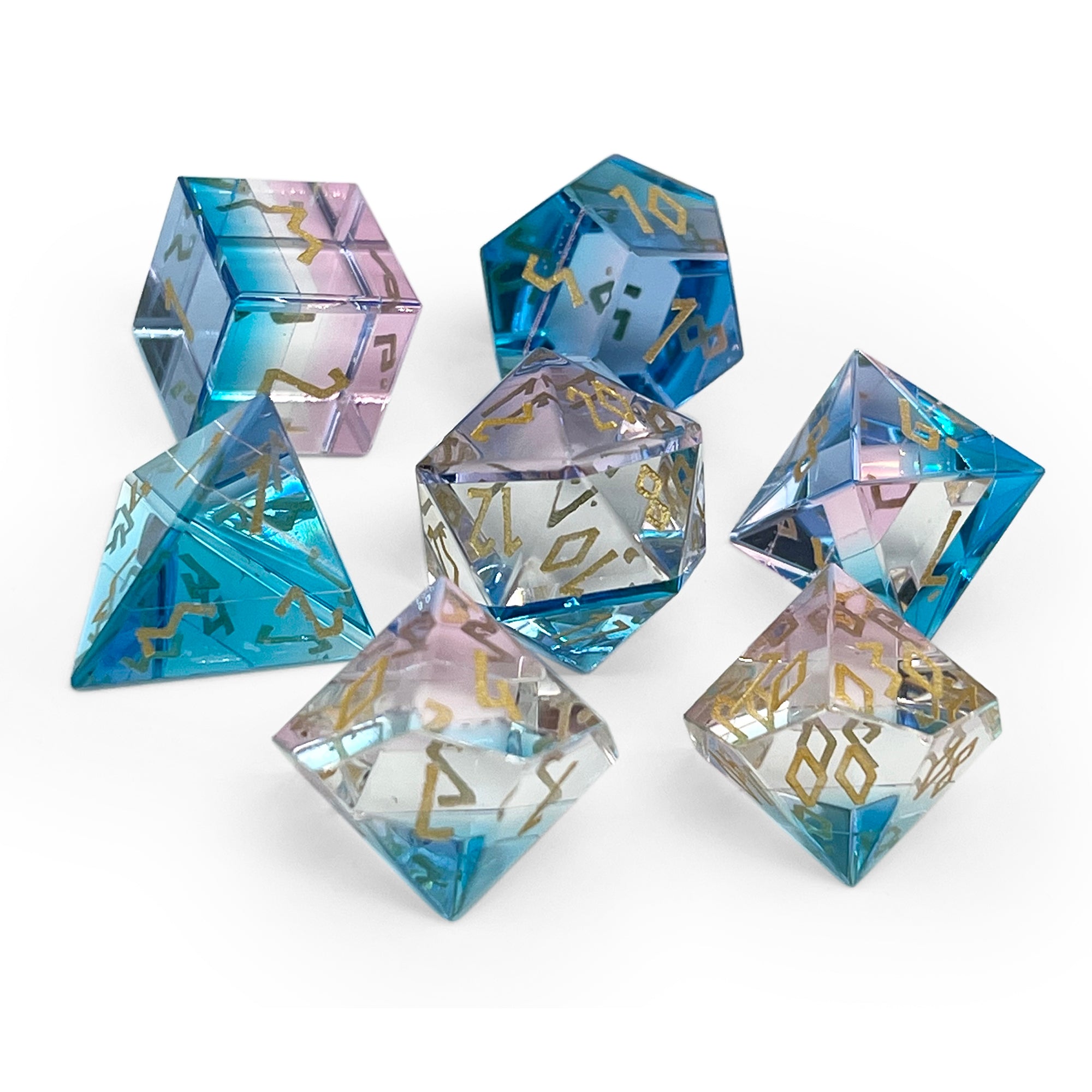 Zircon Pride Dice Transgender - 7 Piece RPG Set Zircon Glass Dice-Glass Dice-Norse Foundry-dungeons and dragons-dice-dnd-d&d dice-dungeons & dragons-Pride Transgender-Pride-Transgender
