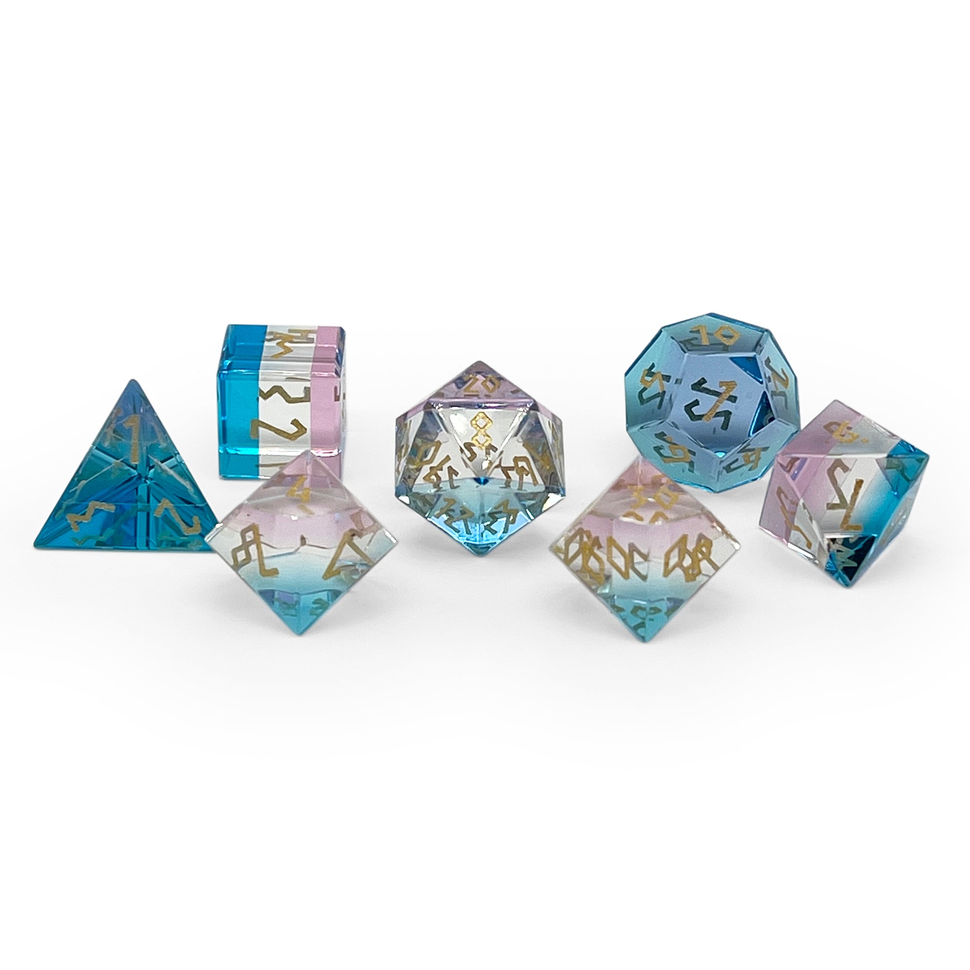 Zircon Pride Dice Transgender - 7 Piece RPG Set Zircon Glass Dice-Glass Dice-Norse Foundry-dungeons and dragons-dice-dnd-d&d dice-dungeons & dragons-Pride Transgender-Pride-Transgender