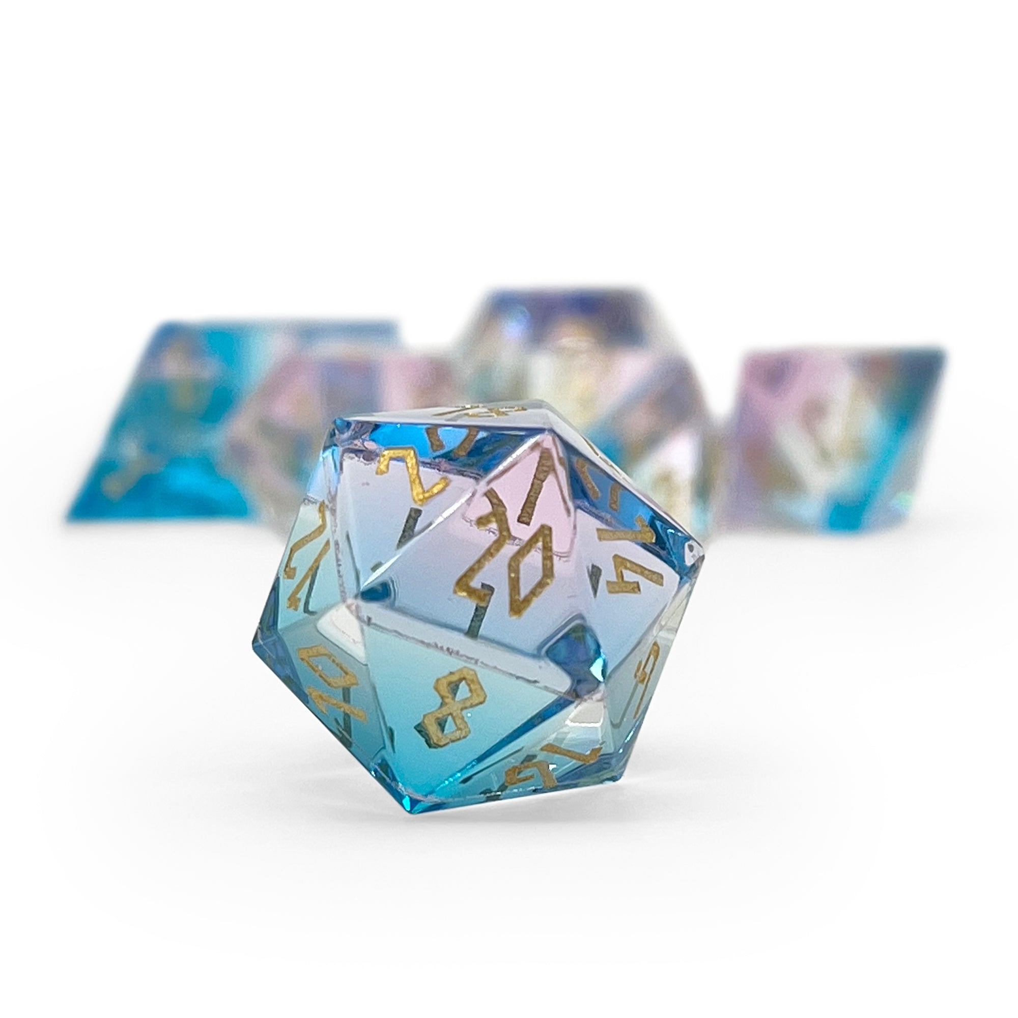 Zircon Pride Dice Transgender - 7 Piece RPG Set Zircon Glass Dice-Glass Dice-Norse Foundry-Norse Foundry-zircon glass dice-dungeons & dragons-d&d dice set-rpg dice set-glass dice set-d&d-perfect for tabletop rpgs