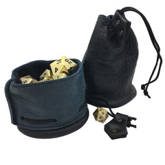 Black and Navy Dragon Scale Leather Dice Bag / Dice Cup Transformer