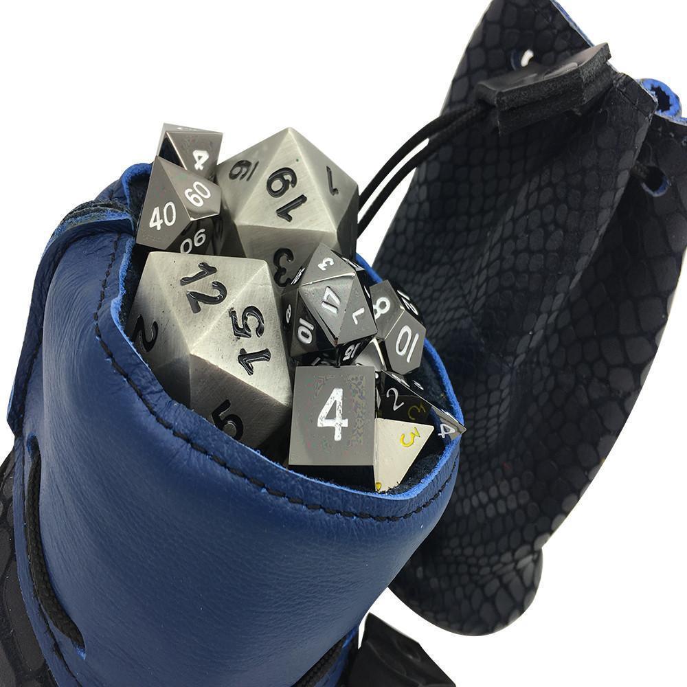 Black / Navy Dragon Scale Leather Dice Bag / Dice Cup Transformer-Leather Dice Bag-Norse Foundry-DND Dice-Polyhedral Dice-D20-Metal Dice-Precision Dice-Luxury Dice-Dungeons and Dragons-D&D-