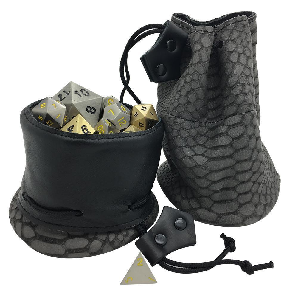 Gray and Black Dragon Scale Leather Dice Bag / Dice Cup Transformer-Leather Dice Bag-Norse Foundry-DND Dice-Polyhedral Dice-D20-Metal Dice-Precision Dice-Luxury Dice-Dungeons and Dragons-D&D-