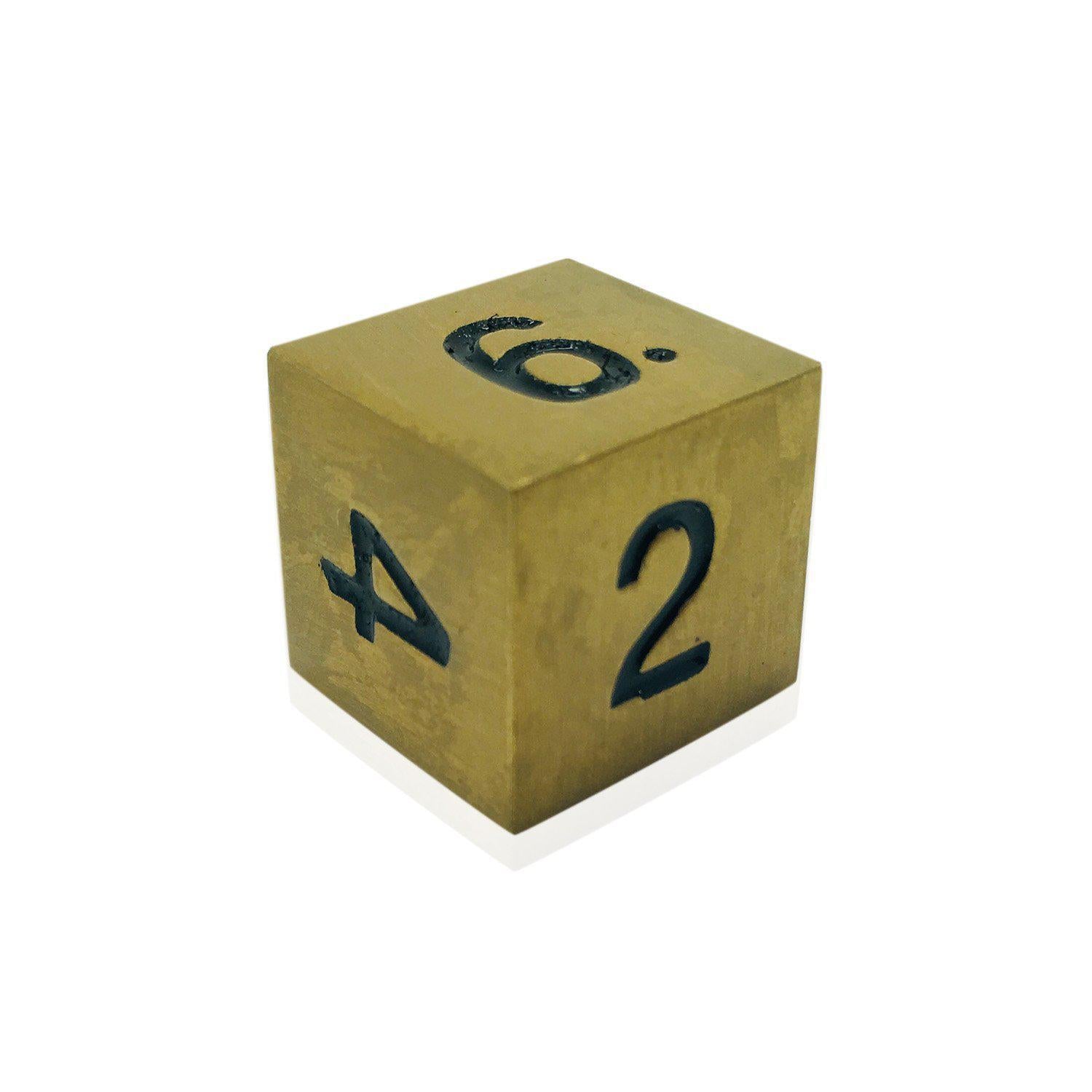 Single Alloy D6 in Dragons Gold by Norse Foundry-Dice-Norse Foundry-DND Dice-Polyhedral Dice-D20-Metal Dice-Precision Dice-Luxury Dice-Dungeons and Dragons-D&D-